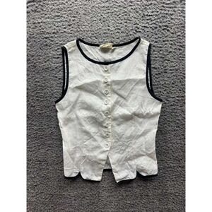 White Sleeveless Blouse with Black Trim